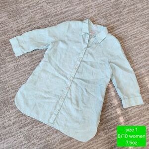 Chico's No-iron linen tunic 3/4 sleeve button down top mint green size 1 or 8/10